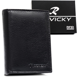 Czarny portfel męski ze skóry naturalnej mieszczący dowód rejestracyjny - Rovicky