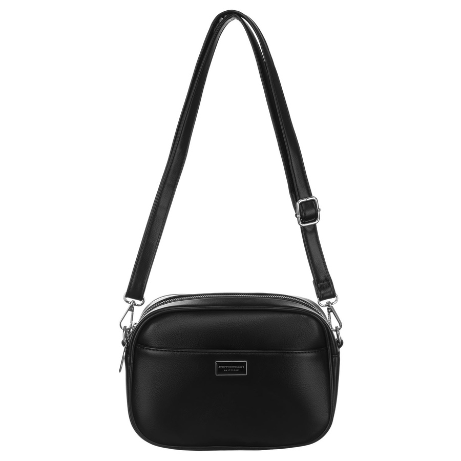 Czarna, klasyczna listonoszka damska crossbody z eko skóry dwa paski w komplecie Peterson