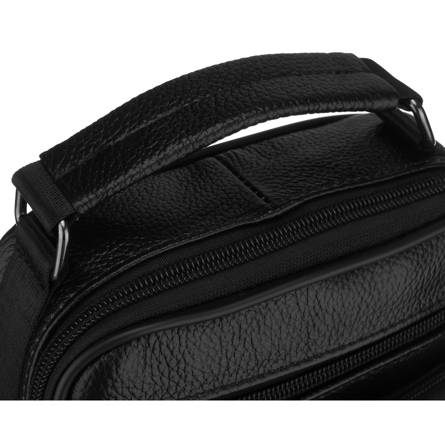 Czarna listonoszka męska wykonana ze skóry naturalnej, zamykana suwakiem - Rovicky