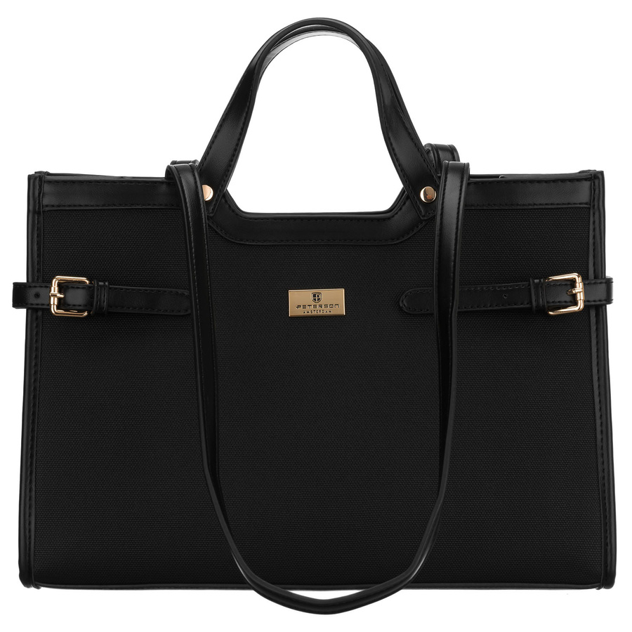 Czarna torebka damska zamykana klipsem magnetycznym, zawieszona na wygodnych uchwytach - Peterson