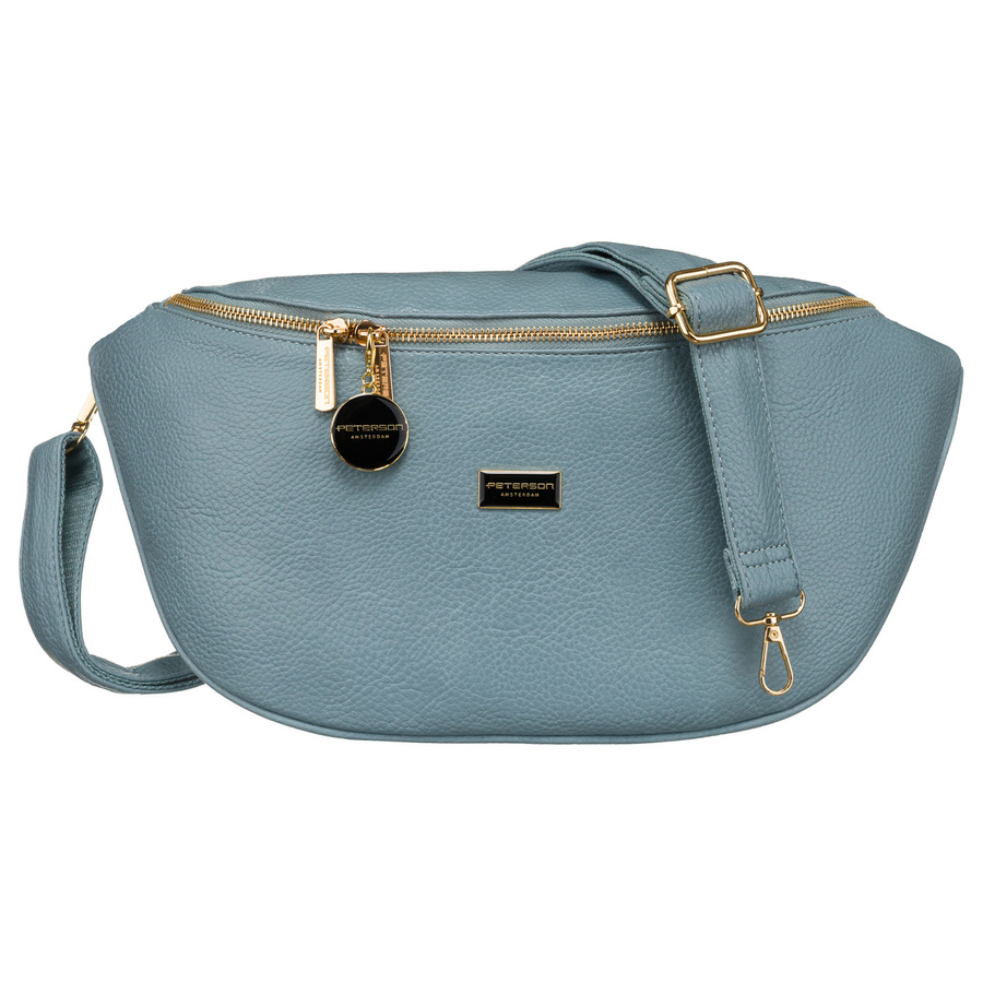 Niebieska saszetka damska biodrówka nerka na ramię crossbody z eko skóry Peterson