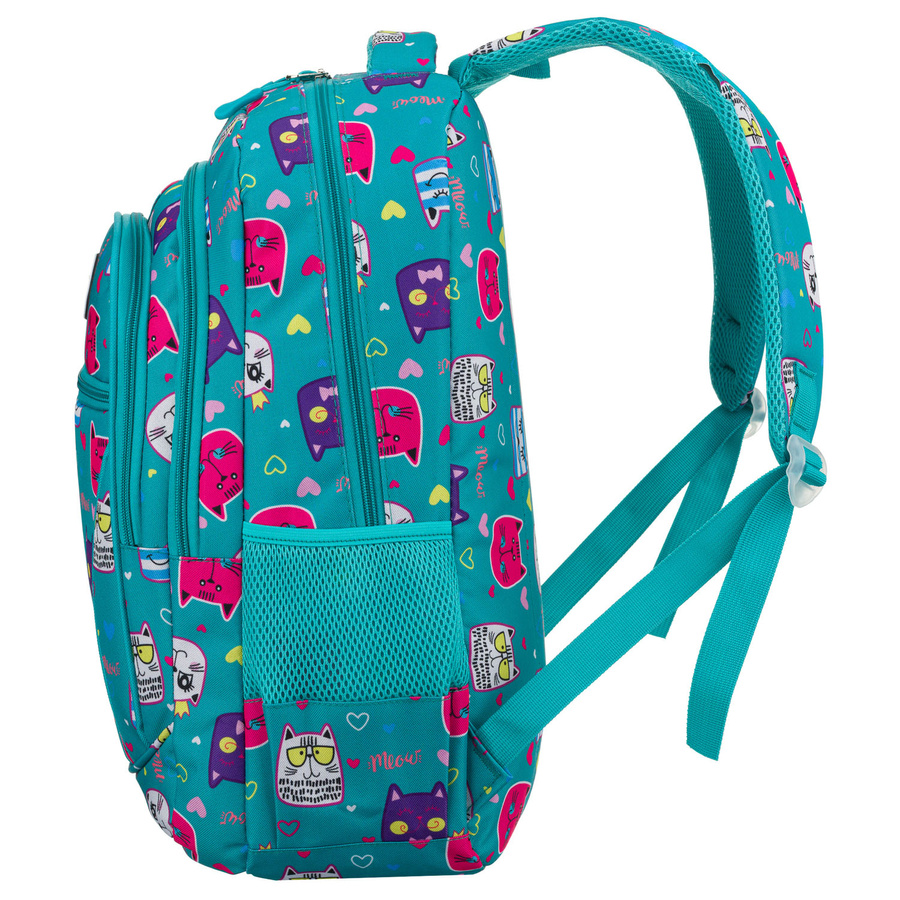 Młodzieżowy plecak szkolny odszyty z poliestru pokryty uroczym wzorem w kotki - Peterson