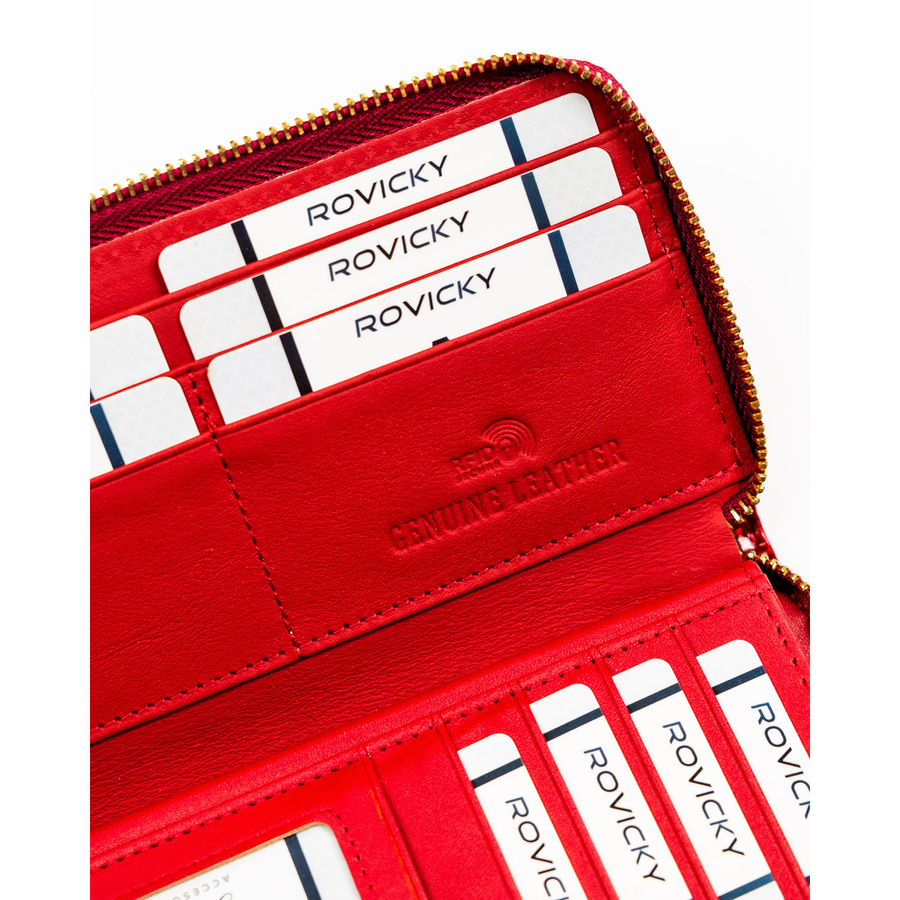 Lakierowany portfel w typie piórnika ze skóry naturalnej w czerwonym kolorze zamykany na suwak - Rovicky