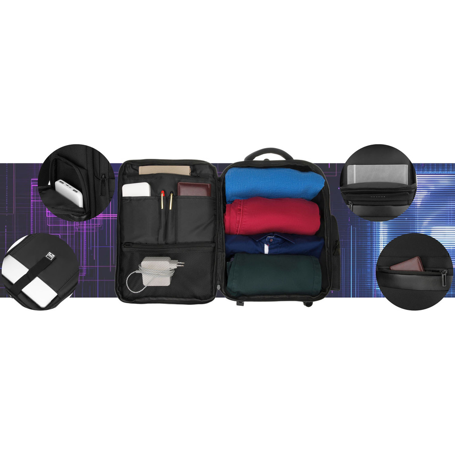 Plecak podróżny z poliestru w czarnym kolorze zawieszony na regulowanych szelkach - Peterson