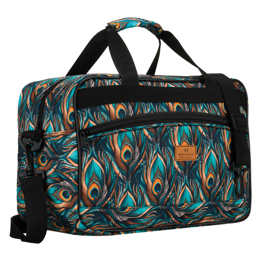 Torba podróżna z wytrzymałego poliestru z roślinnym wzorem wyposażona w dopinany pasek - Rovicky