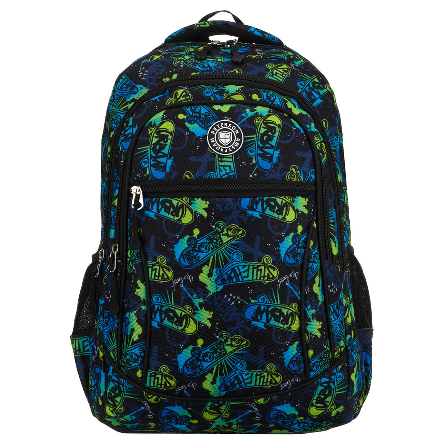 Szkolny plecak z poliestru pokryty wzorem w deskorolki - Peterson