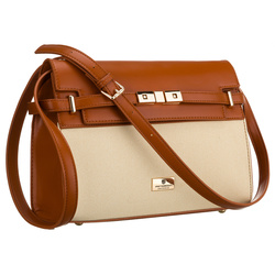 Torebka damska w kolorach ecru i brązowym, zamykana suwakiem i magnesem - Peterson