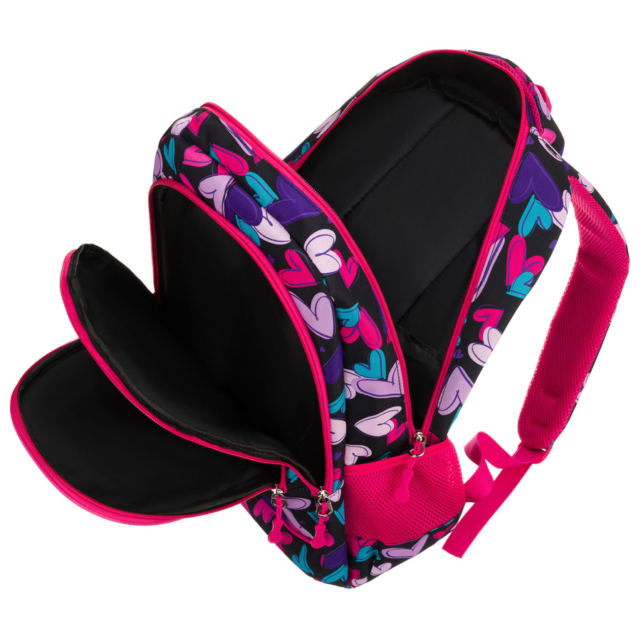 Młodzieżowy plecak szkolny z poliestru we wzór w serduszka - Peterson