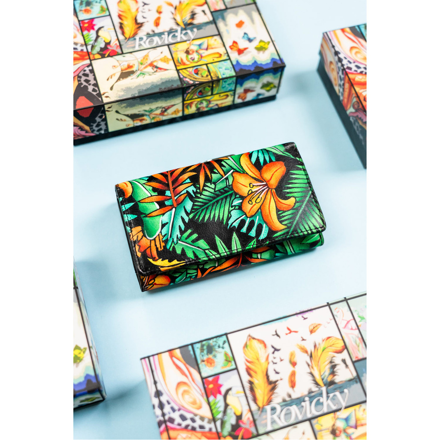 Duży portfel damski na zatrzask wykonany ze skóry naturalnej - Rovicky