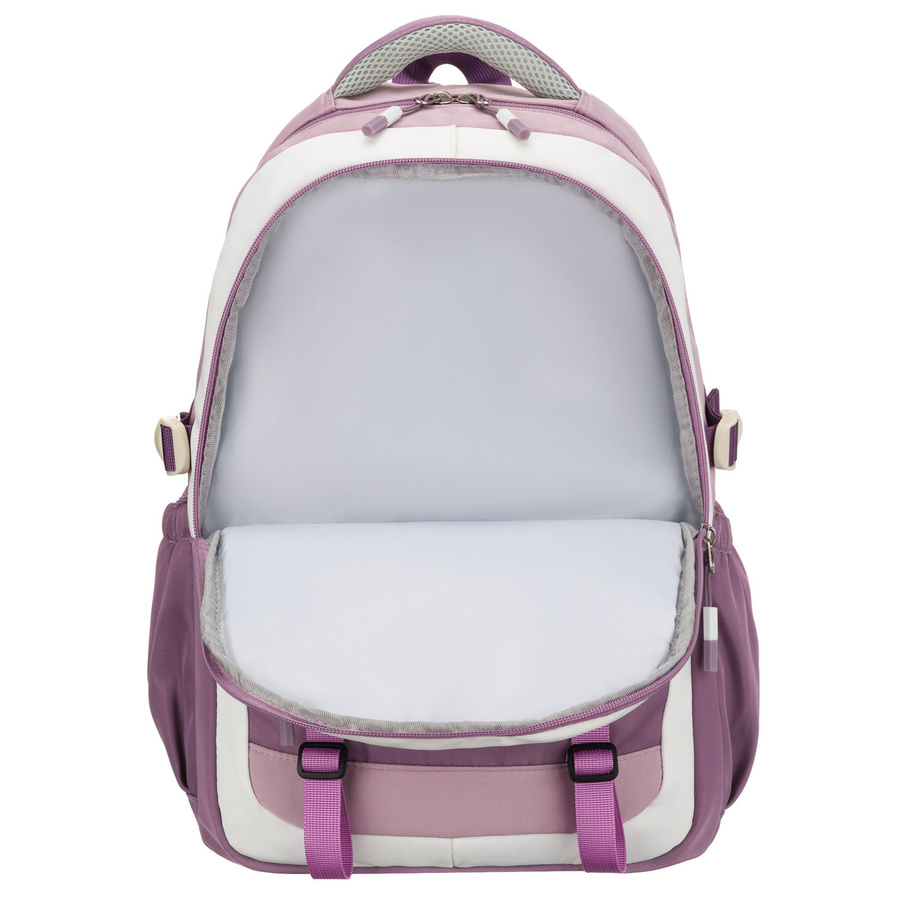 Miękki plecak szkolny z poliestru w białofioletowym kolorze, zawieszony na regulowanych szelkach - Peterson