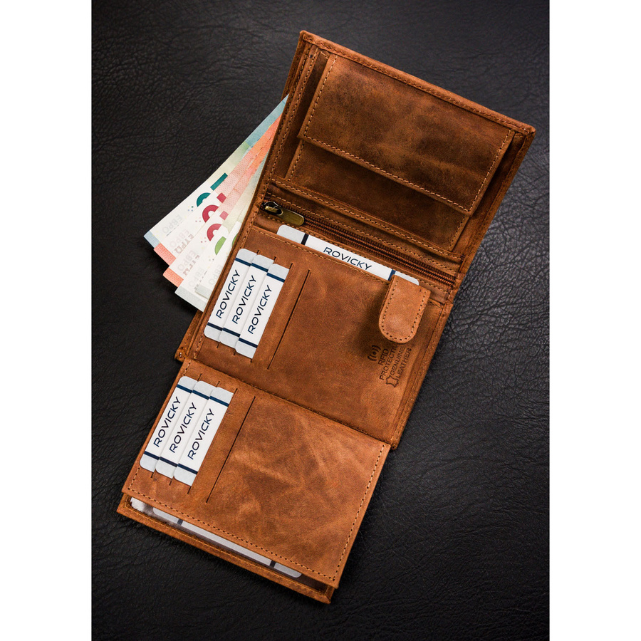 Skórzany portfel męski w kolorze brązowym bez zapięcia z tłoczeniem w kształcie psa