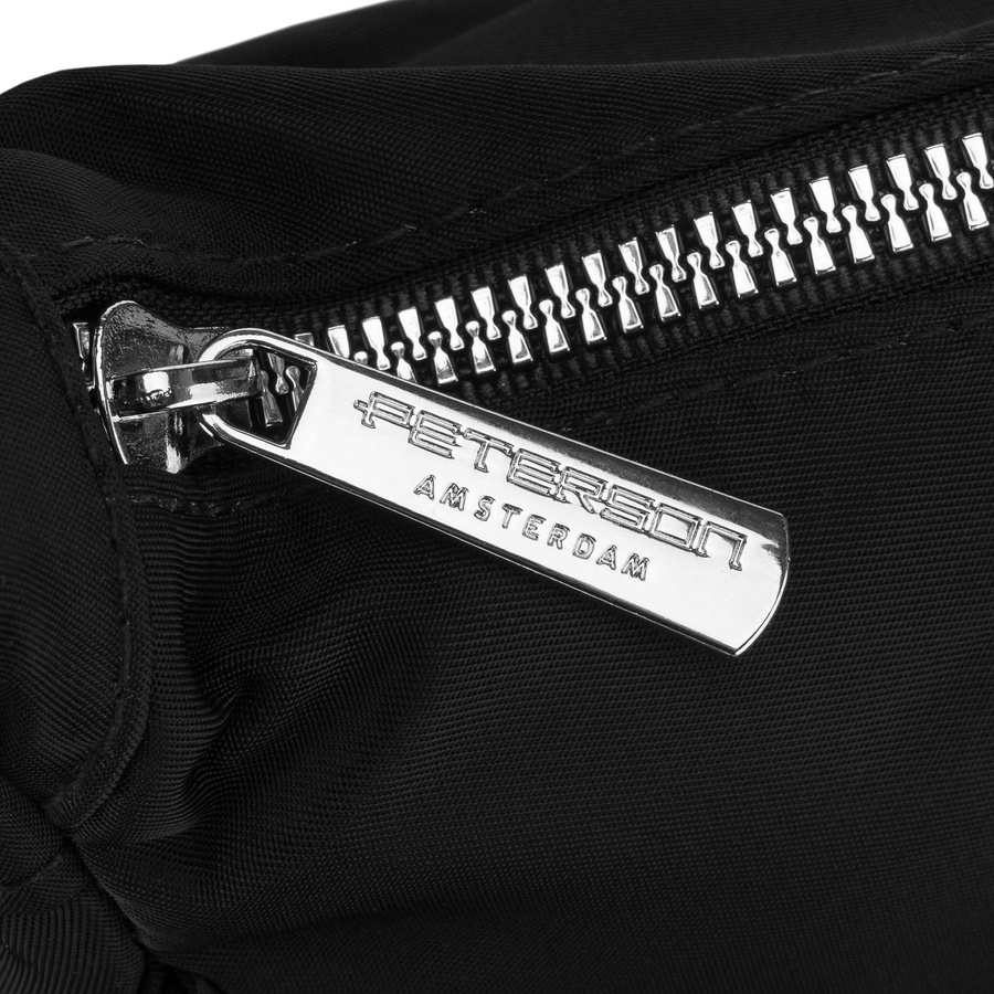 Czarna listonoszka damska z poliestru, jednokomorowa z zewnętrzną kieszonką - Peterson