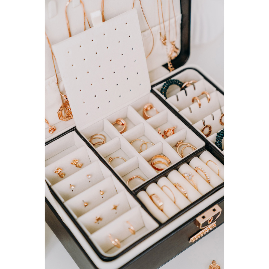 Pojemny elegancki kuferek na biżuterię z zamkiem - Peterson