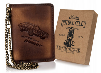 Duży, skórzany portfel męski z łańcuszkiem