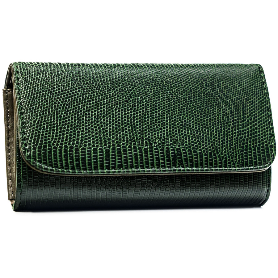 Zielony, poziomy portfel damski ze skóry ekologicznej zamykany zatrzaskiem - 4U Cavaldi