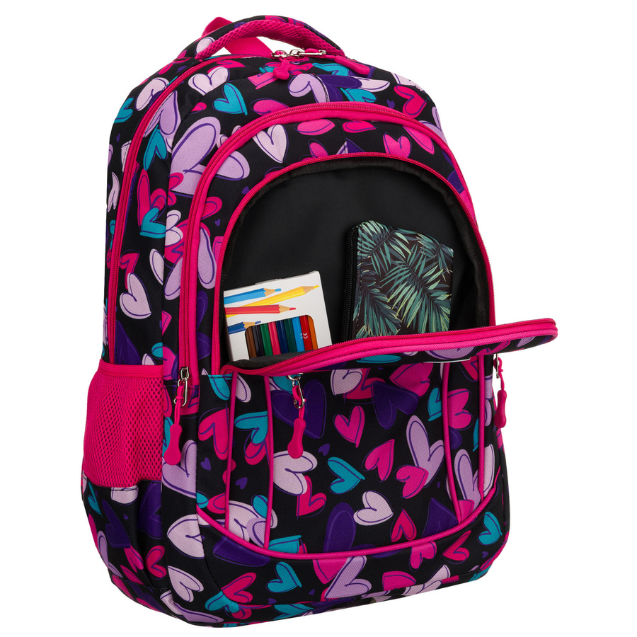 Młodzieżowy plecak szkolny z poliestru we wzór w serduszka - Peterson