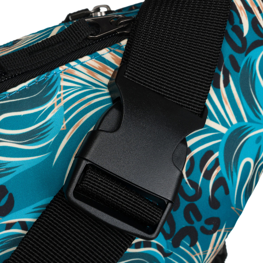 Miejska saszetka damska z poliestru zamykana suwakiem, pokryta roślinnym wzorem - Rovicky