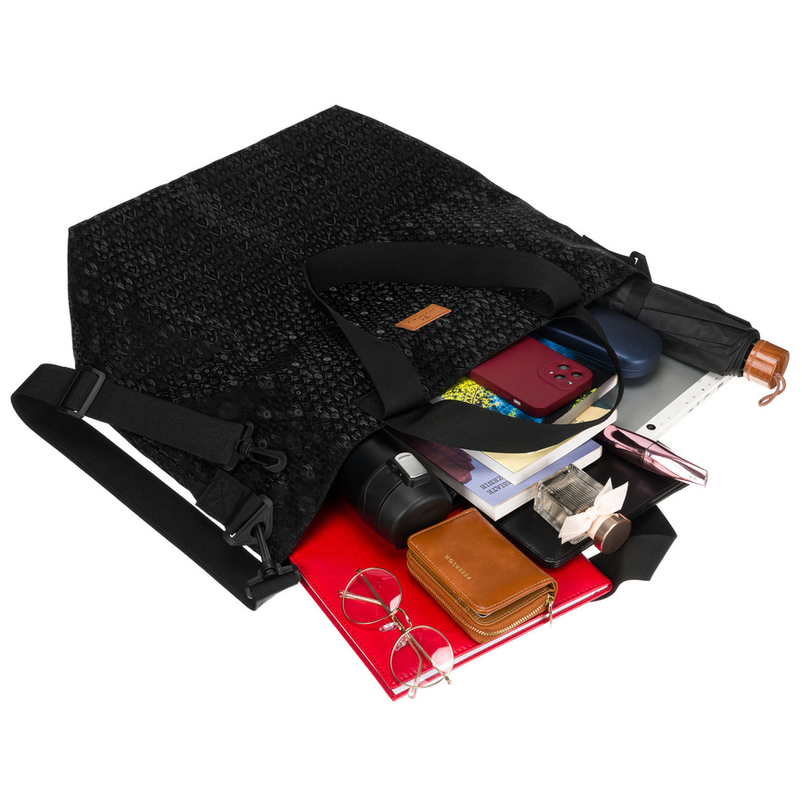 Wygodny shopper damski z poliestru w czarnym kolorze - Rovicky