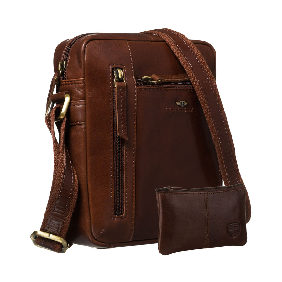 Elegancka listonoszka męska ze skóry naturalnej w brązowym kolorze - Peterson