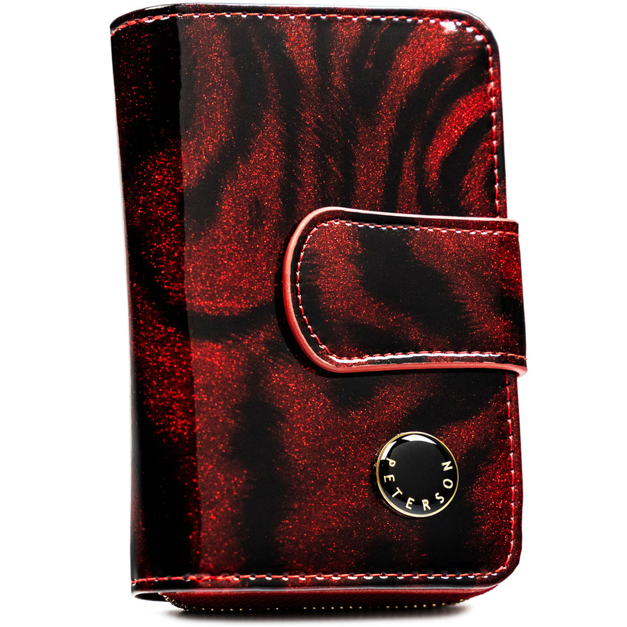 Lakierowany, czerwony portfel damski ze skóry naturalnej i ekologicznej w zwierzęcy wzór - Peterson
