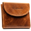Mały i cienki, skórzany portfel męski w brązowym kolorze zamykany zatrzaskiem - Rovicky
