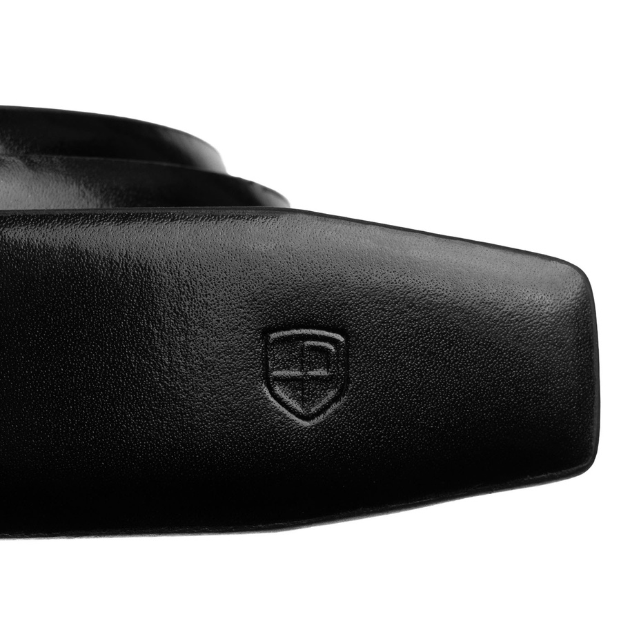 Czarny pasek męski ze skóry naturalnej z automatyczną klamrą - Peterson