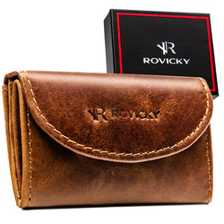 Skórzany, brązowy portfel męski wyposażony w system RFID - Rovicky