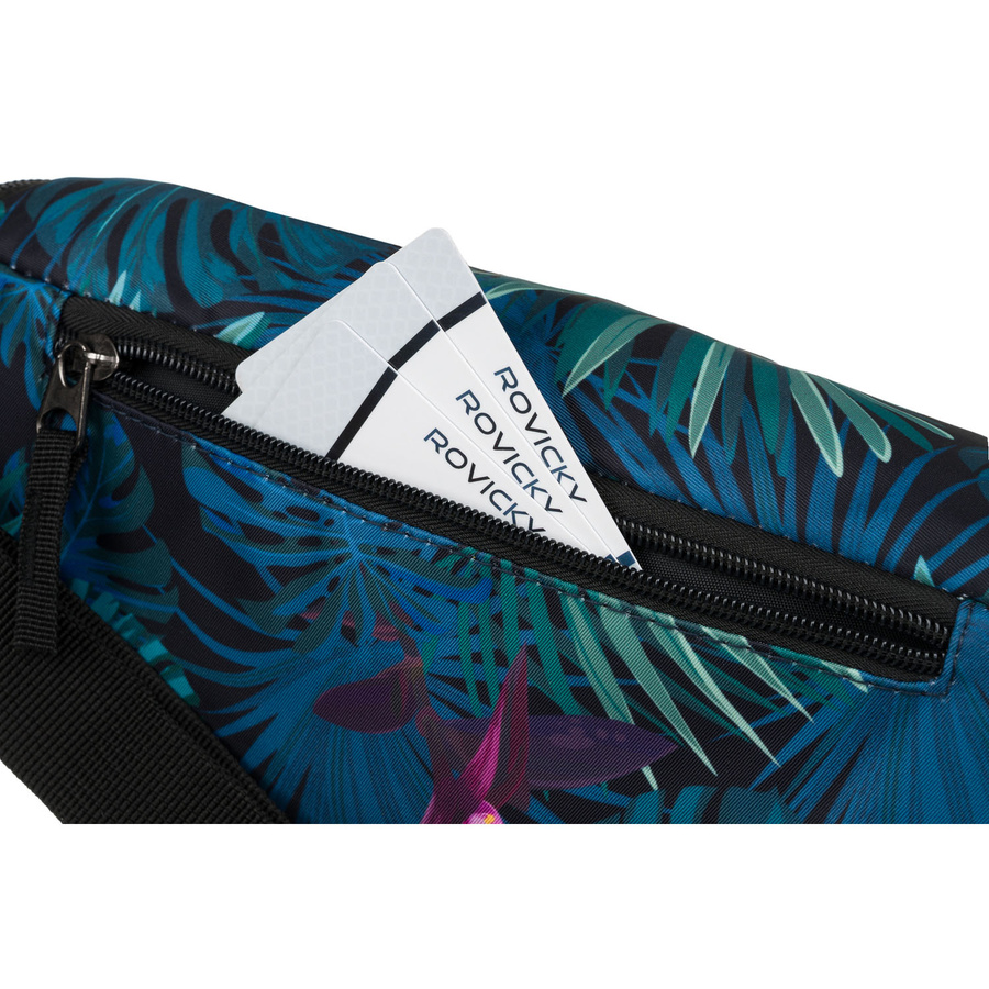 Saszetka damska z poliestru w modny, roślinny wzór, zawieszona na regulowanym pasku - Rovicky