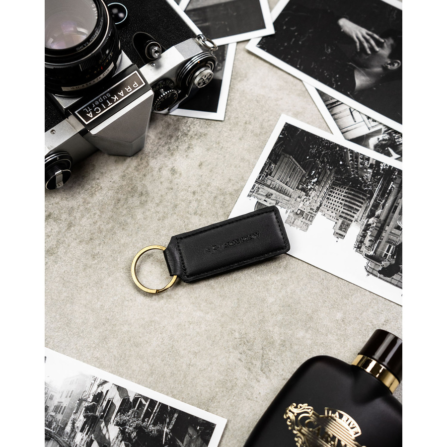 Zestaw prezentowy: męski, czarny portfel ze skóry ekologicznej i brelok do kluczy - Rovicky