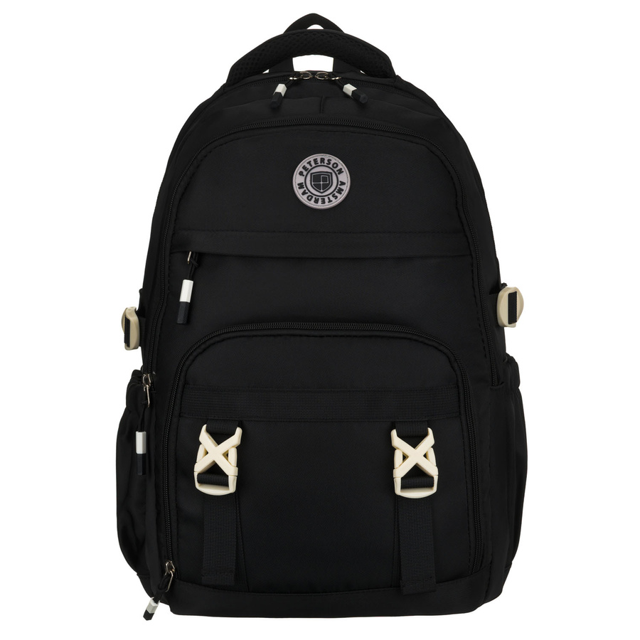 Plecak szkolny z poliestru w czarnym kolorze z przegrodą na laptopa - Peterson