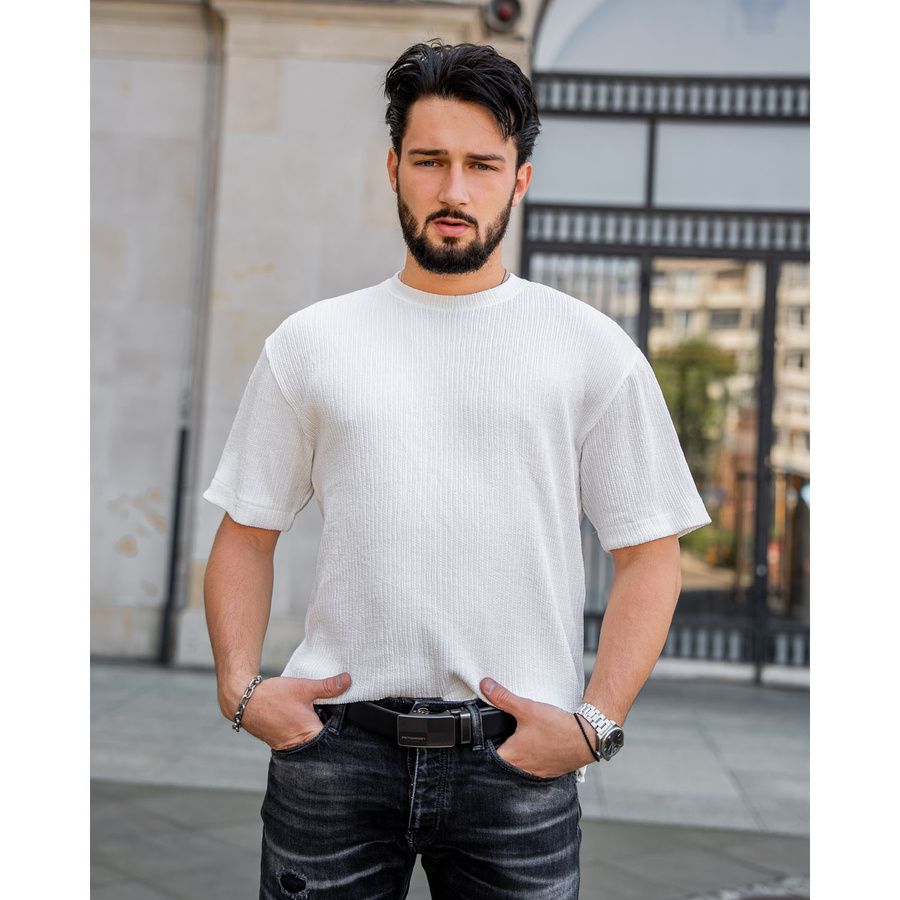 Czarny pasek męski ze skóry naturalnej z automatyczną, czarną klamrą - Peterson