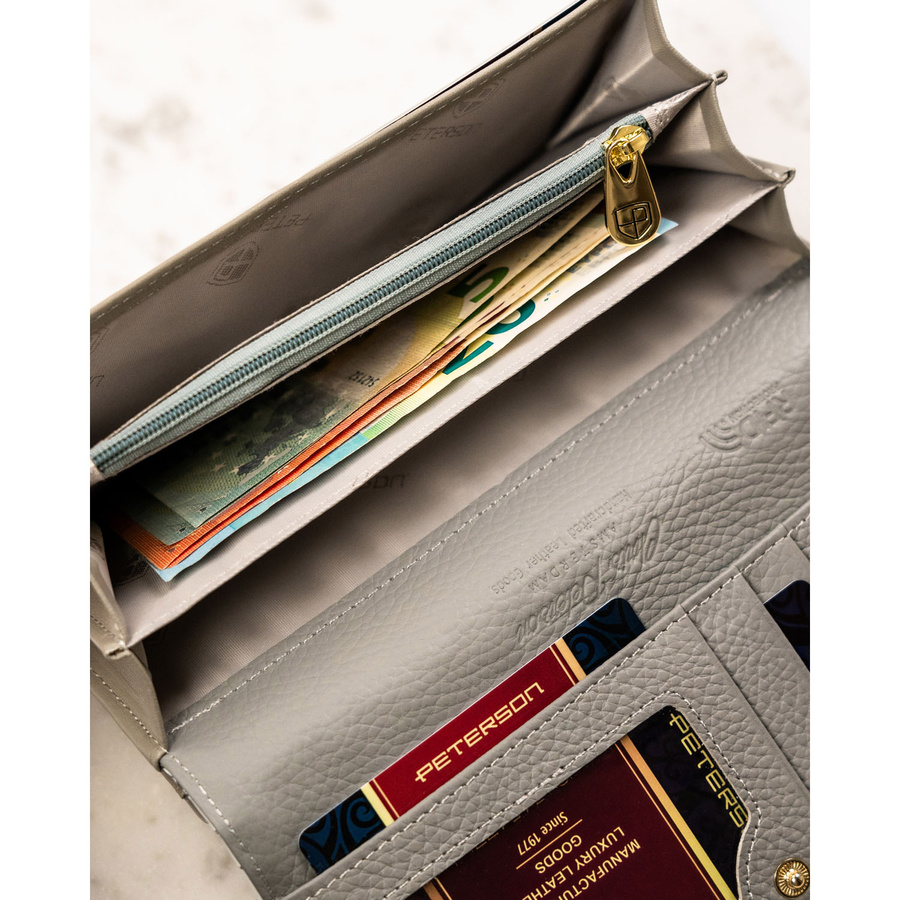 Wielokolorowy, poziomy portfel damski ze skóry naturalnej w kwiatowy wzór - Peterson