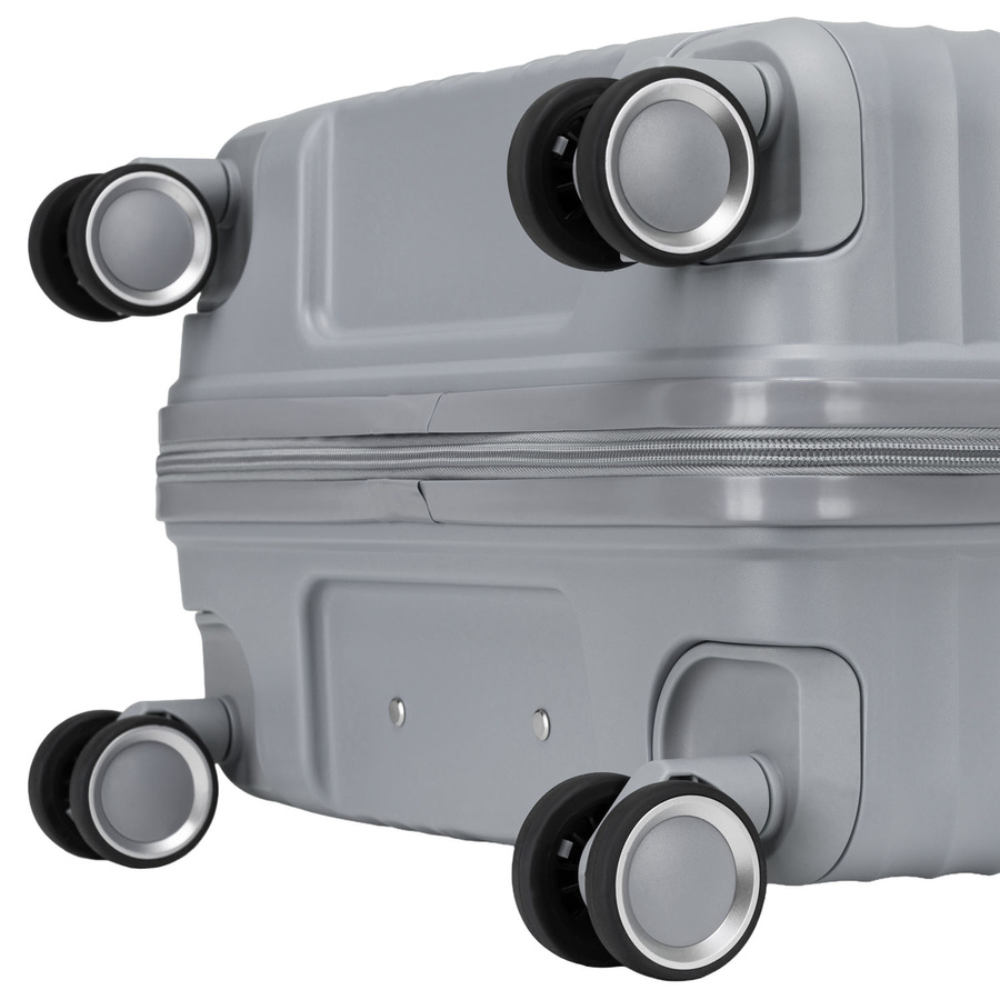 Szara walizka podróżna w średnim rozmiarze z teleskopowym uchwytem i kółkami obrotowymi - Peterson
