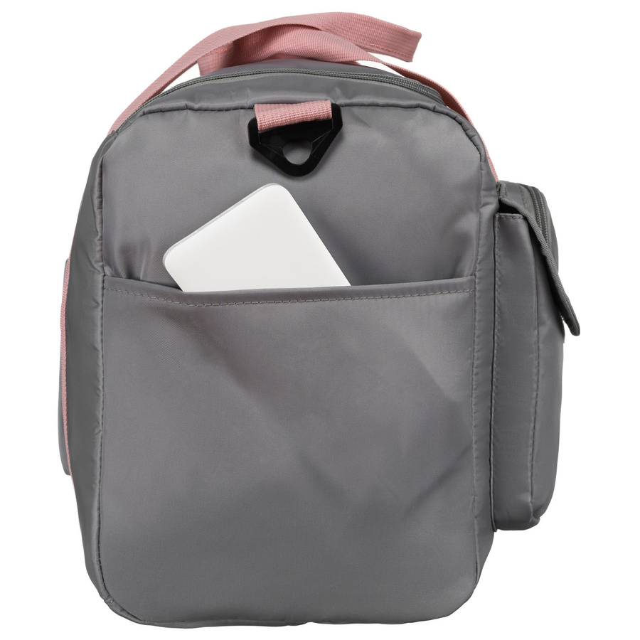 Sportowa torba podróżna z poliestru w szaro-różowym kolorze zamykana na suwak - Peterson