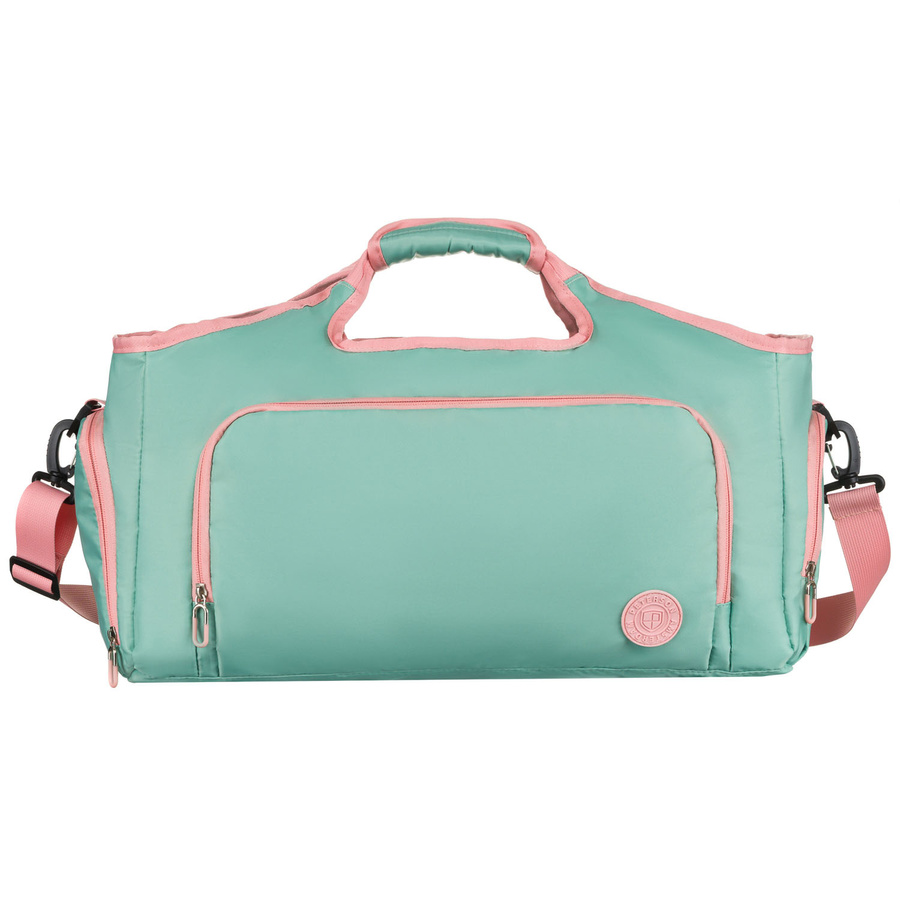 Miętowo-różowa, weekendowa torba podróżna z komorą termiczną na obuwie - Peterson