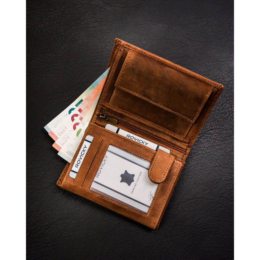 Skórzany portfel męski w kolorze brązowym bez zapięcia z tłoczeniem w kształcie psa