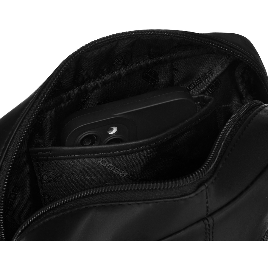 Klasyczna, czarna torba-listonoszka ze skóry naturalnej z etui na klucze w zestawie - Peterson