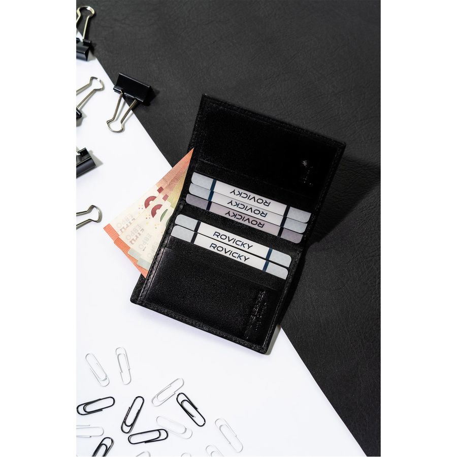 Skórzane, eleganckie etui na dokumenty w czarnym kolorze - Rovicky