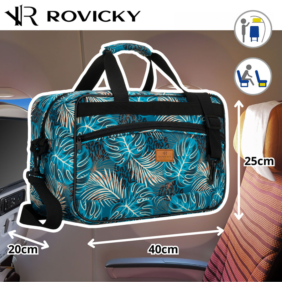 Torba podróżna pokryta roślinnym wzorem wyposażona w dopinany pasek - Rovicky