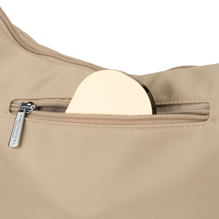 Torebka damska z poliestru w jasnobeżowym kolorze, zamykana suwakiem i wyposażona w kieszeń zewnętrzną - Peterson