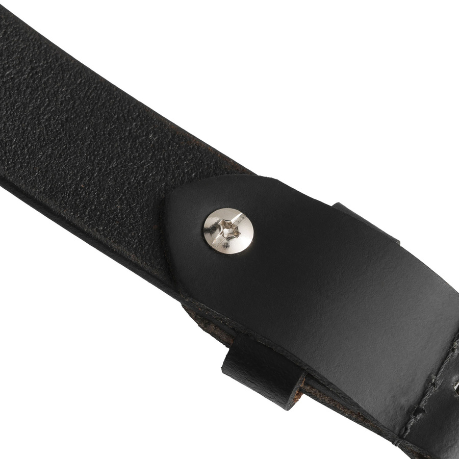 Skórzany, czarny pasek damski ze srebrną, klasyczną klamrą - Peterson