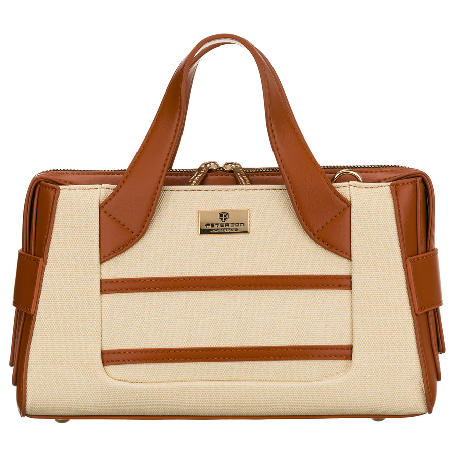 Elegancka torebka damska w kolorach ecru i brązowym wykonana z materiału syntetycznego - Peterson