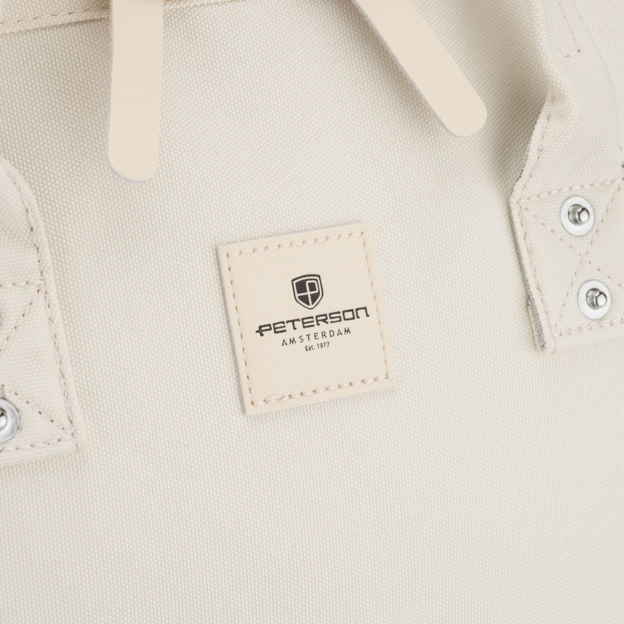 Plecak damski z poliestru w kolorze ecru z miejscem na laptopa i portem USB - Peterson