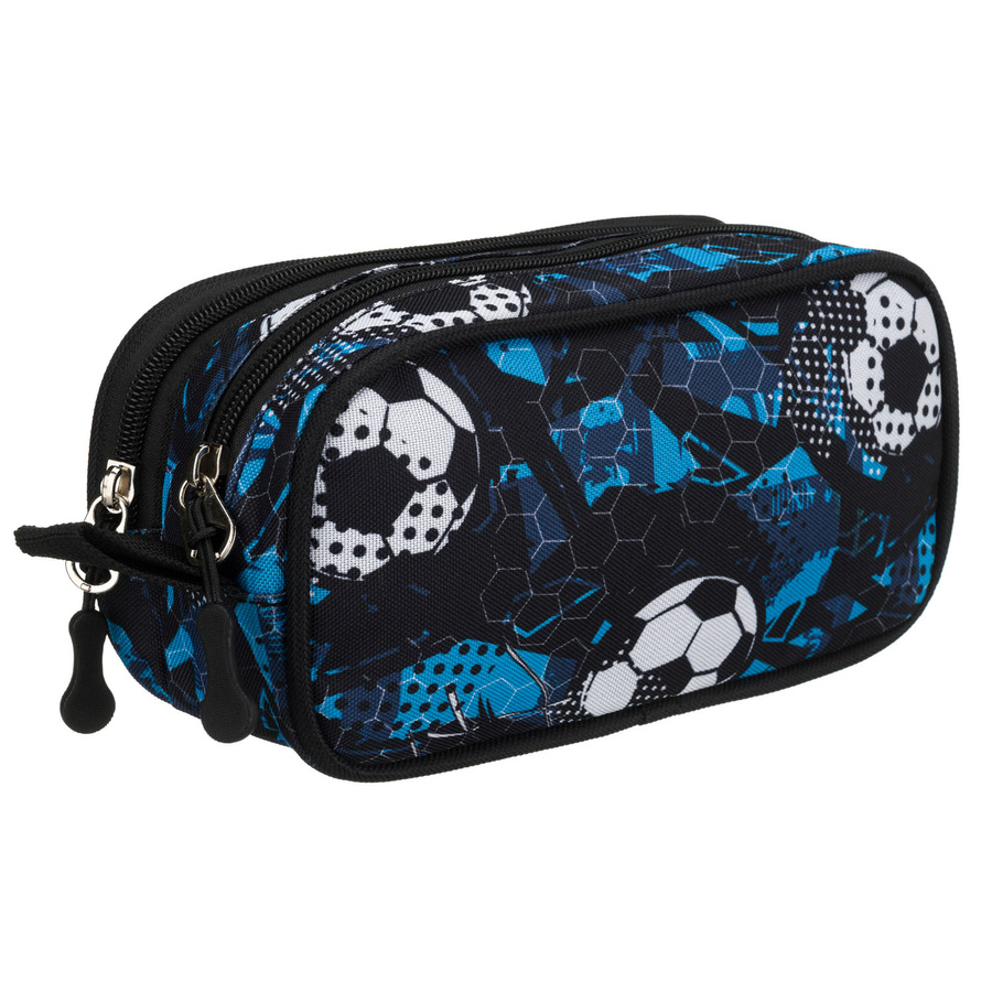 Dwukomorowy piórnik szkolny we wzór piłki nożnej - Peterson