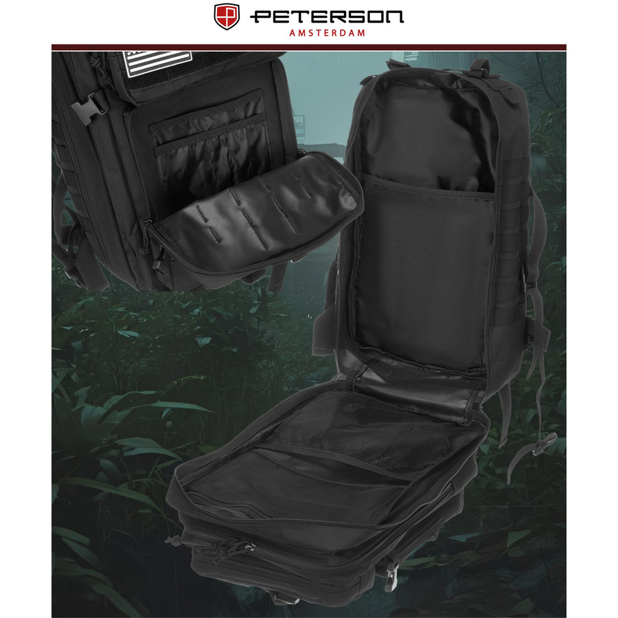 Duży, taktyczny plecak militarny z nylonu w czarnym kolorze - Peterson