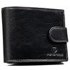 Poziomy portfel męski ze skóry naturalnej w czarnym kolorze w zestawie z brelokiem - Peterson