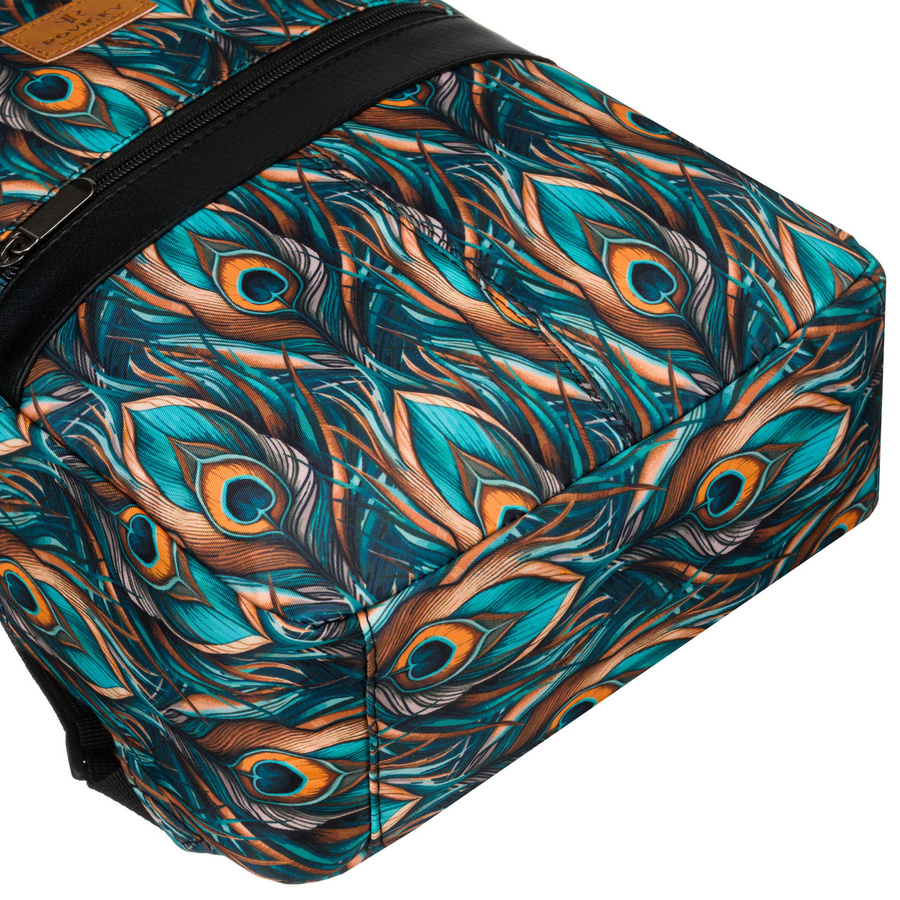 Wielokolorowy plecak damski z poliestru z modnym wzorem pawich piór - Rovicky