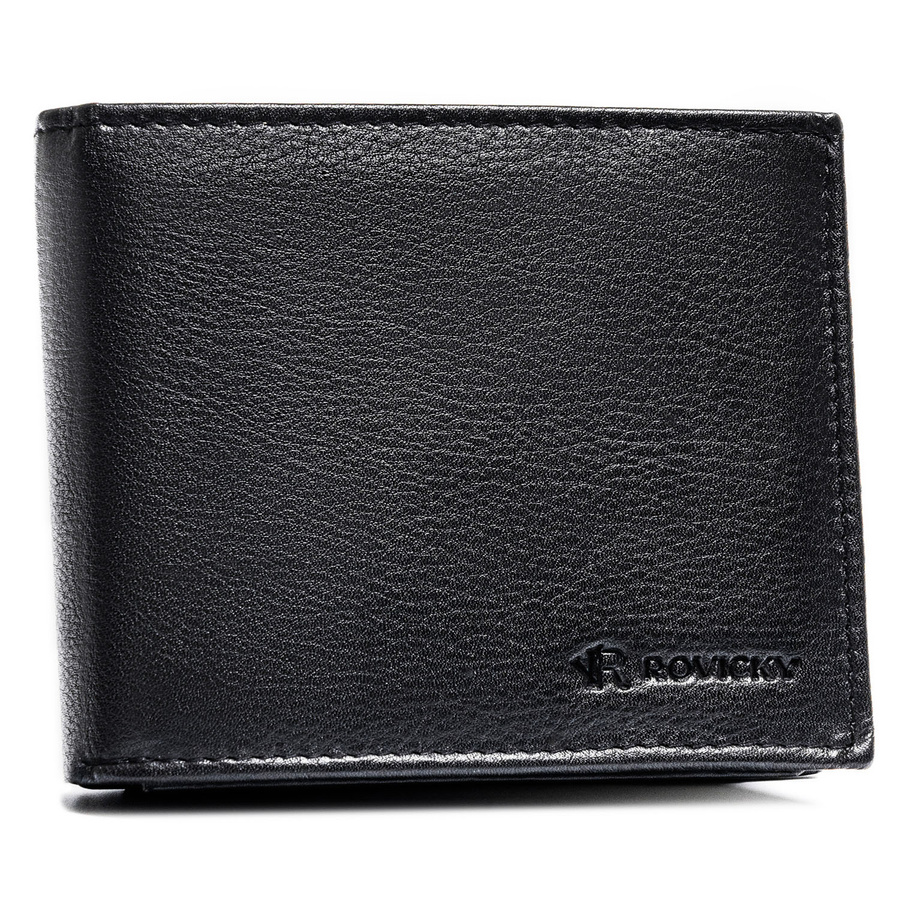 Duży, czarny portfel męski ze skóry naturalnej wyposażony w system RFID - Rovicky