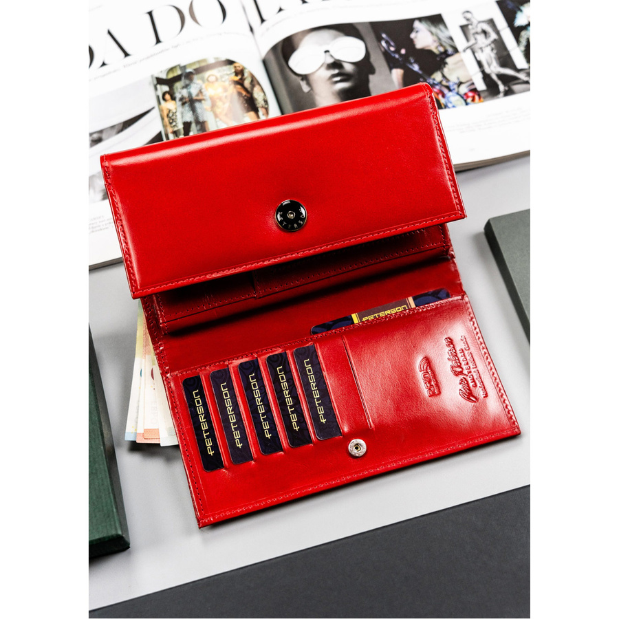Elegancki czerwony portfel z zewnętrzną kieszonką - Peterson