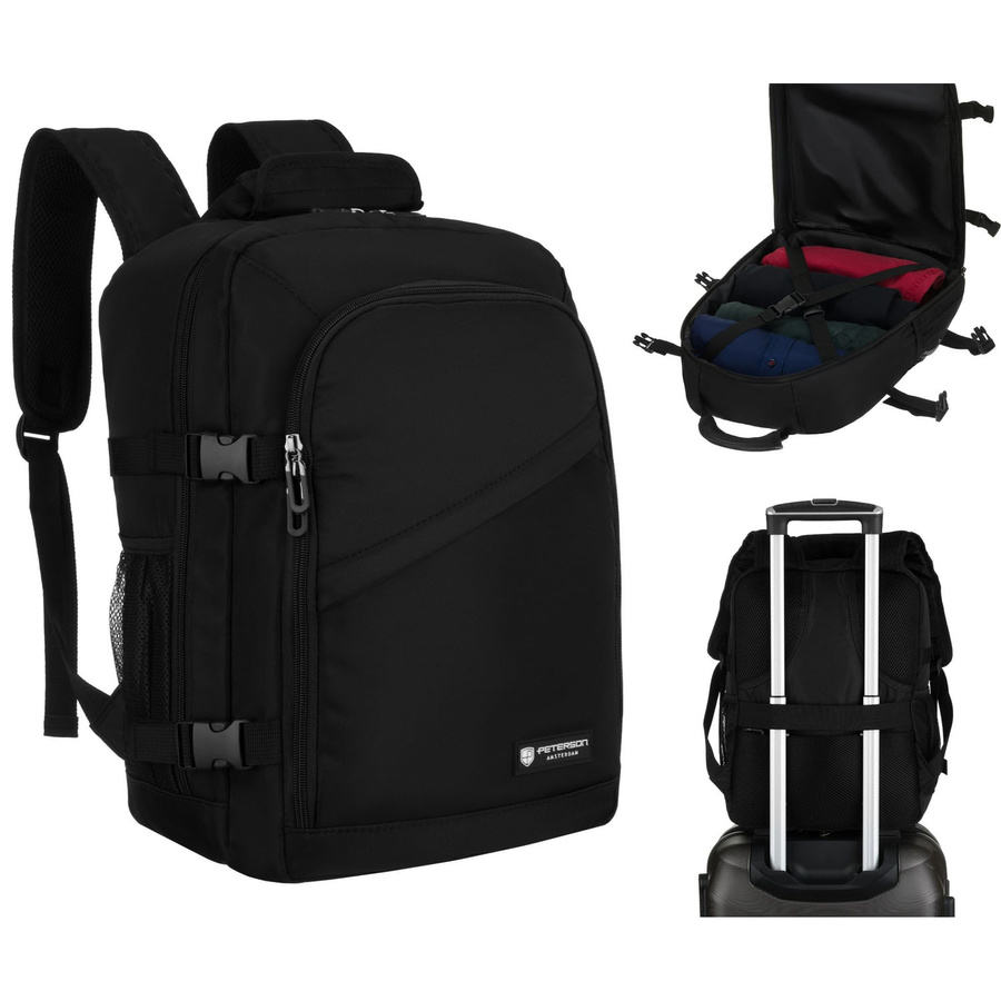 Plecak podróżny z poliestru w czarnym kolorze, idealny na bagaż podręczny - Peterson